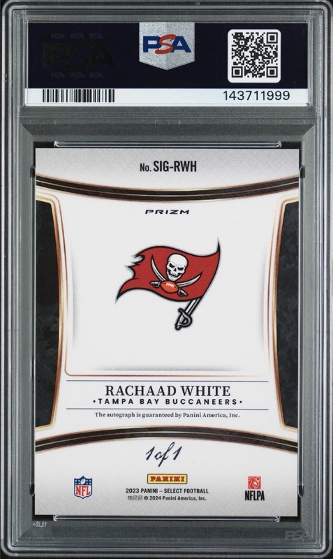 2023 Select Football Signatures Black Prizm Rachaad White 1/1 Auto PSA 9 Auto 10 view 2
