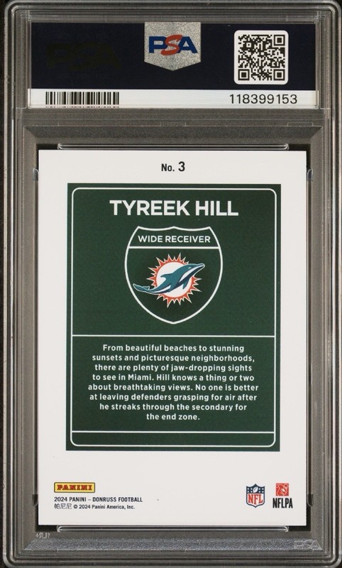 2024 Panini Donruss #3 Tyreek Hill Downtown! Miami Dolphins PSA 9 Cheetah 🐆 view 2