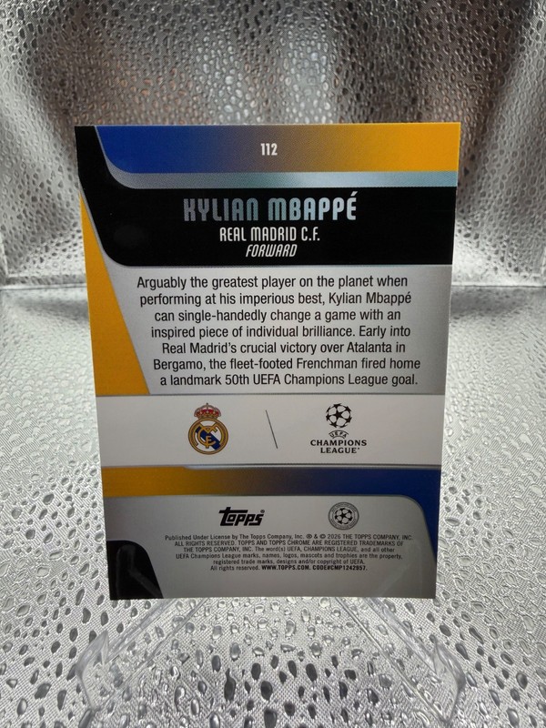 2025-26 Topps Chrome UEFA Club Competitions Kylian Mbappe Negative Refractor view 2