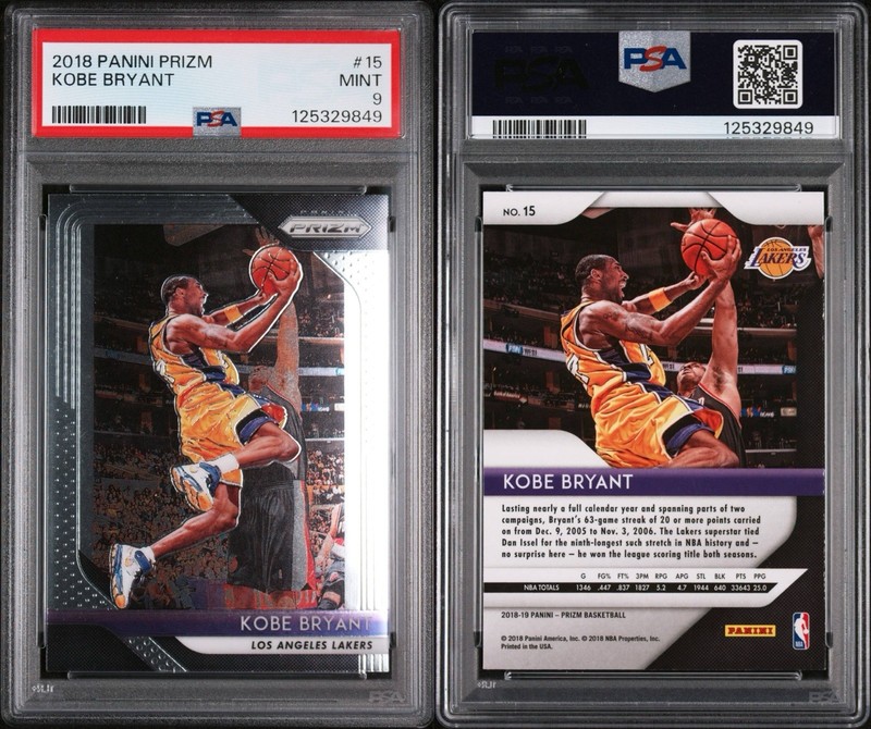 2018-19 Panini Prizm Kobe Bryant #15 Los Angeles Lakers Base PSA 9 Basketball view 2