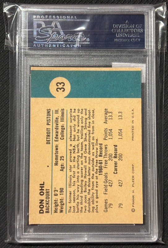 1961 Fleer PSA 6.5 Don Ohl #33 NBA VINTAGE Detroit Pistons view 2