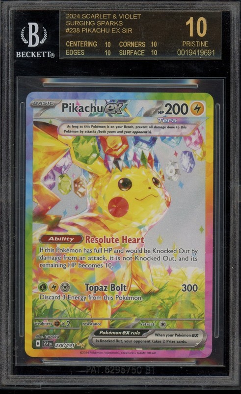 Pokemon Pikachu ex Surging Sparks SIR #238 BGS 10 BLACK LABEL