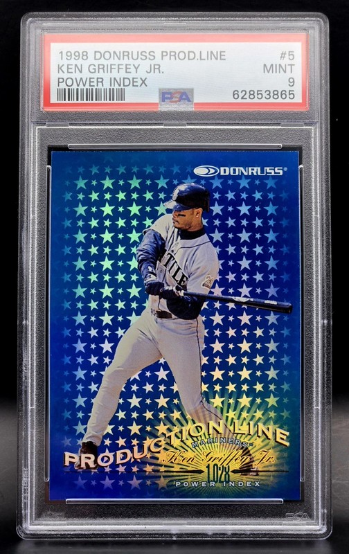 1998 Donruss Production Line Ken Griffey Jr Power Index /1028 #5 PSA 9 MINT view 2