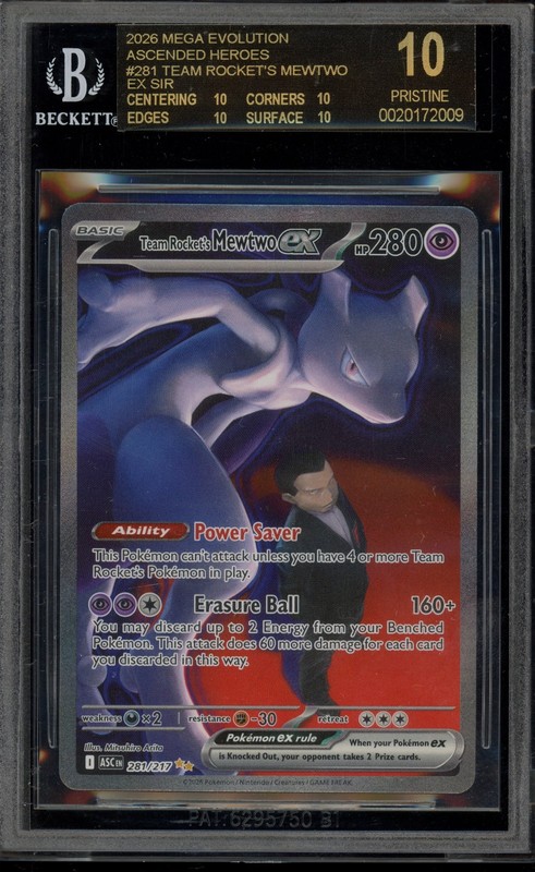 Pokemon Team Rocket's Mewtwo ex Ascended Heroes SIR #281 BGS 10 BLACK LABEL