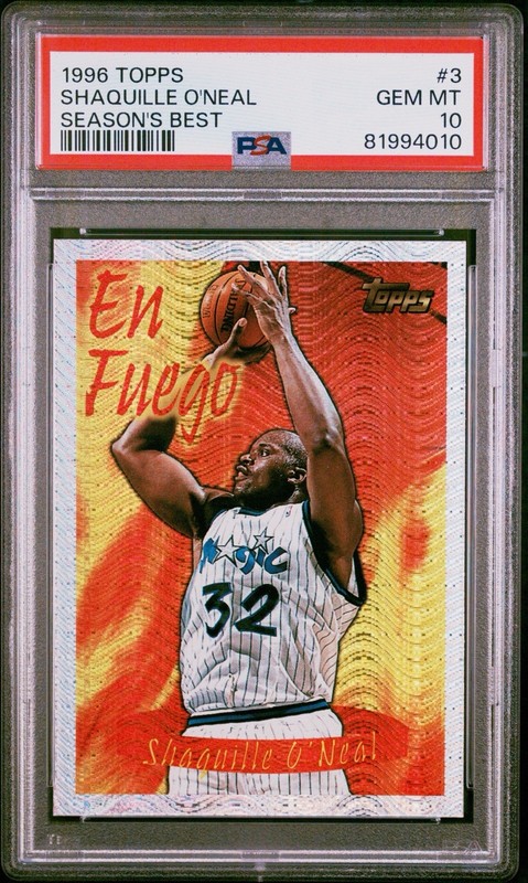 1996 TOPPS SEASON'S BEST #3 SHAQUILLE O'NEAL EN FEUGO PSA 10