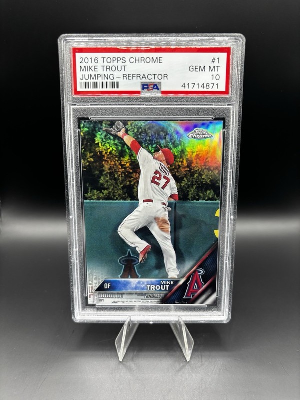 2016 Topps Chrome - Mike Trout #1 Jumping-Refractor PSA GEM MINT 10 Angels view 2