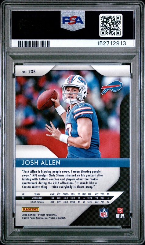 PSA 9 2018 Panini Prizm Josh Allen Rookie RC #205 view 2