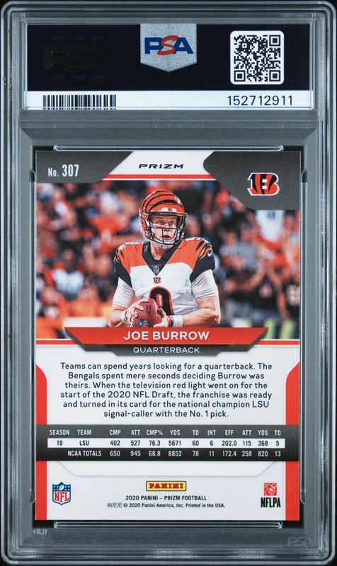 PSA 8 2020 Panini Prizm Joe Burrow Lazer Rookie RC #307 view 2
