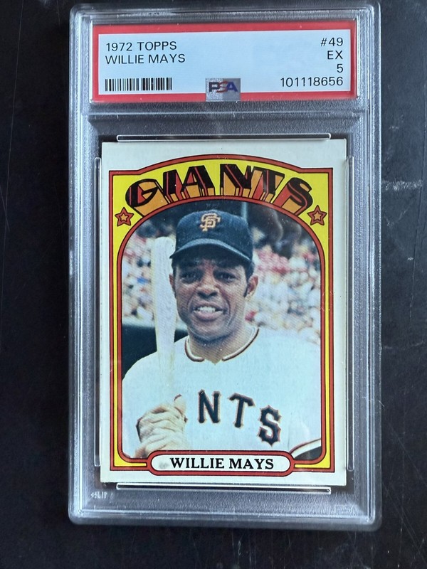1972 TOPPS WILLIE MAYS (HOF) #49, BEAUTIFULLY CENTERED, PSA 5