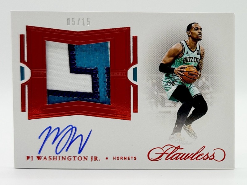 2020-21 Panini Flawless Ruby PJ Washington Jr Game Worn Patch Auto 5/15 Hornets