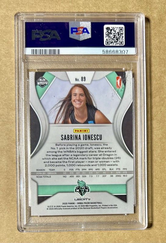2020 Panini Prizm WNBA SABRINA IONESCU RC Rookie #89 PSA 9 New York Liberty view 2