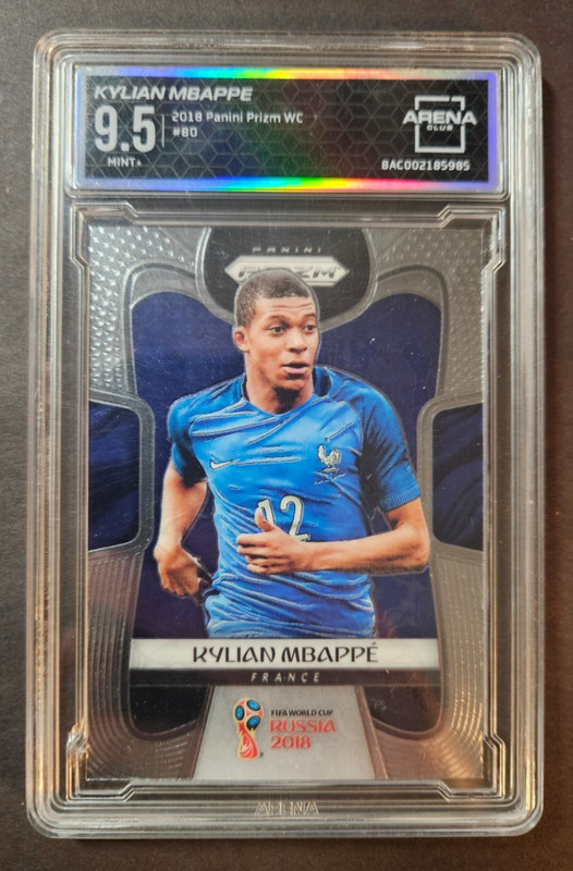 2018 Panini Prizm World Cup Soccer Kylian Mbappe Rookie Arena Club 9.5