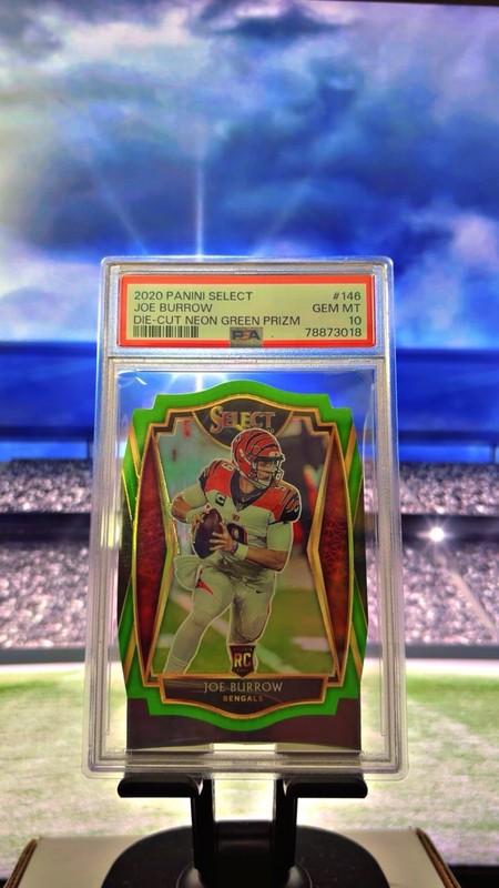 Panini 2020 Select Joe Burrow Rookie Neon Green Prizm Die-Cut #146 PSA 10