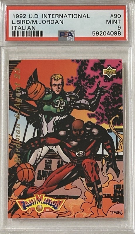 1992 Upper Deck International Italian Larry Bird/Michael Jordan Fanimation PSA 9