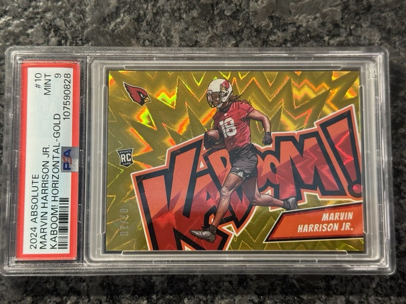 🔥 GOLD 2024 Absolute Marvin Harrison Jr RC GOLD KABOOM Horizontal /10 PSA 9