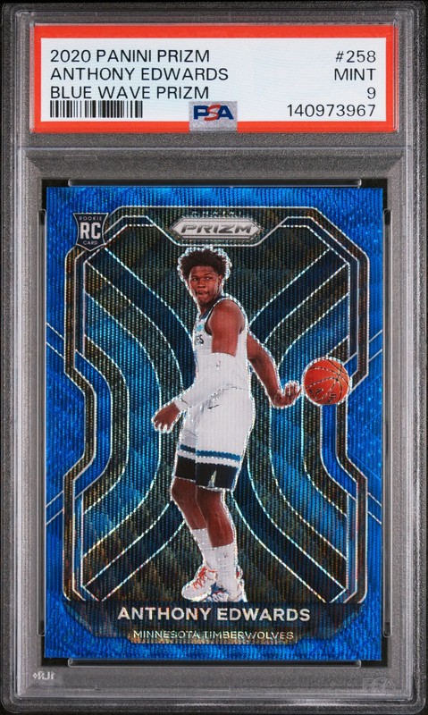 PSA 9 2020 Panini Prizm Anthony Edwards Blue Wave Rookie RC #258