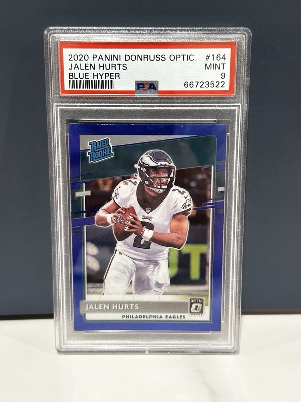 2020 Donruss Optic Blue Hyper Prizm #164 Jalen Hurts Eagles RC Rookie PSA 9