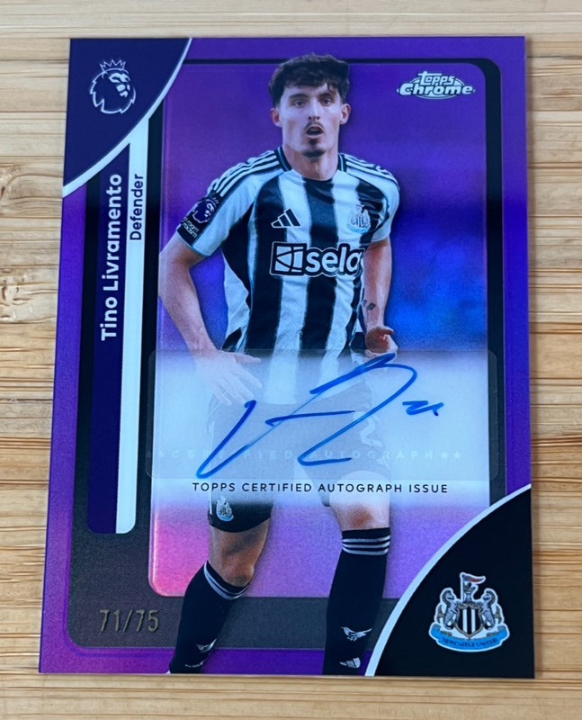 2026 Topps Chrome EPL Tino Livramento Purple Refractor Auto /75 Newcastle United