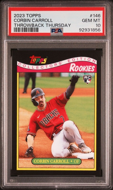 2023 Topps Throwback Thursday CORBIN CARROLL, Arizona #146 RC PSA 10 GEM MT view 1