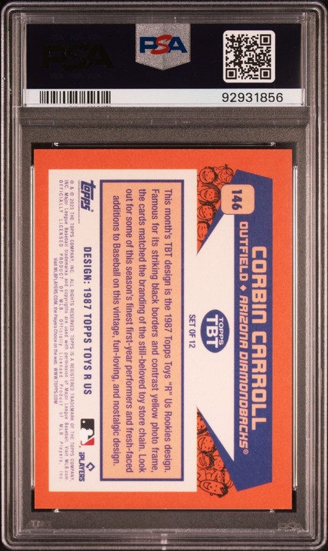 2023 Topps Throwback Thursday CORBIN CARROLL, Arizona #146 RC PSA 10 GEM MT view 2