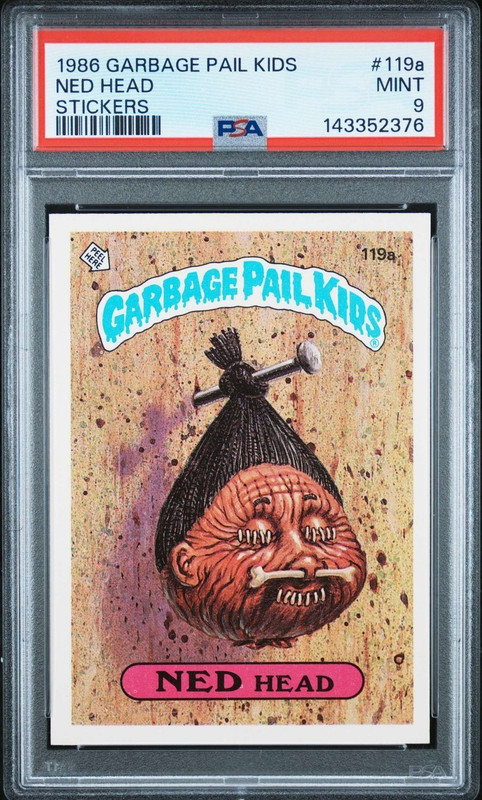 1986 GARBAGE PAIL KIDS STICKERS #119a NED HEAD Graded PSA 9 *MINT *