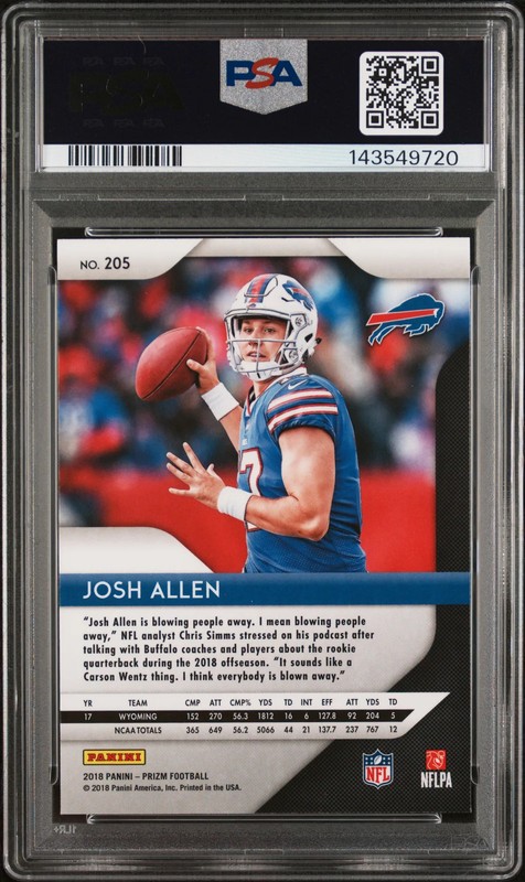 PSA 8 2018 Panini Prizm Josh Allen Rookie RC #205 view 2