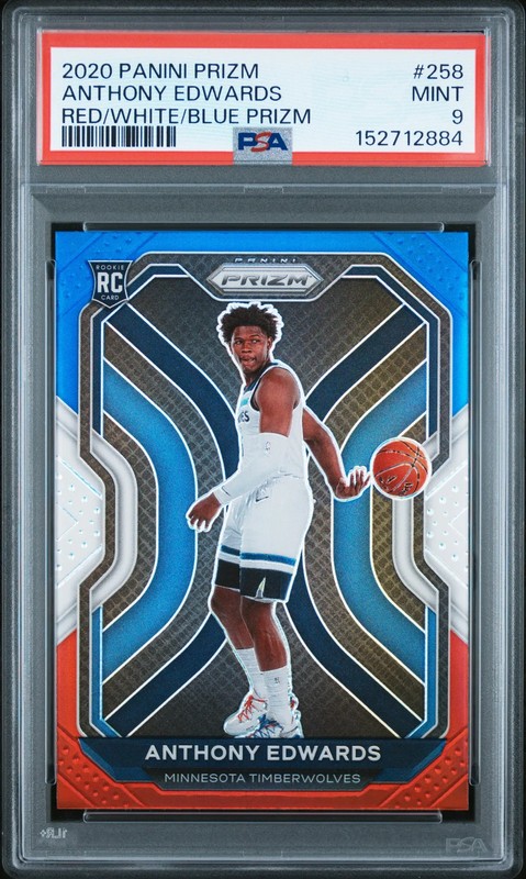 PSA 9 2020 Panini Prizm Anthony Edwards Red White Blue Rookie RC #258