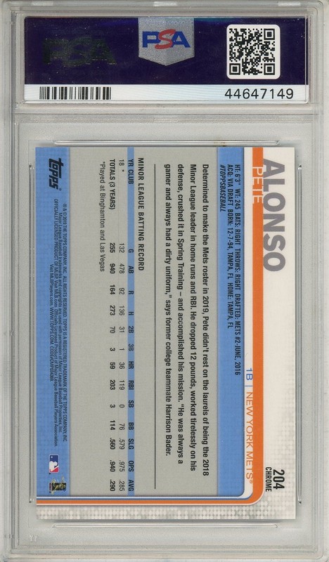 2019 Topps Chrome Pete Alonso Rookie #204 PSA 9 view 2