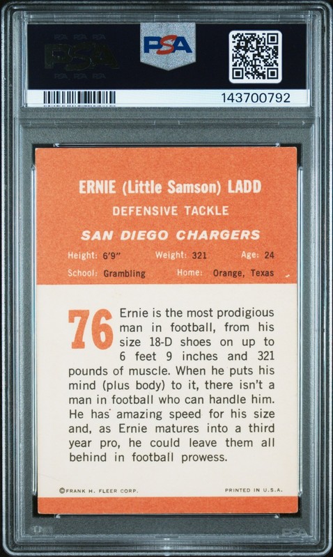 1963 Fleer #76 Ernie Ladd PSA 4 🔥 Great Eye Appeal Vintage Football w/ Stripe view 2