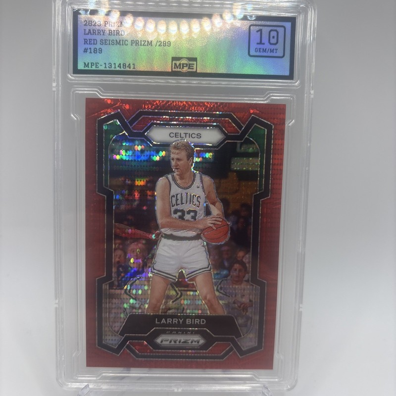 Graded 2023-24 Prizm Larry Bird 189 Chooce Red seismic Prizm #263/299 MPE 10 PSA