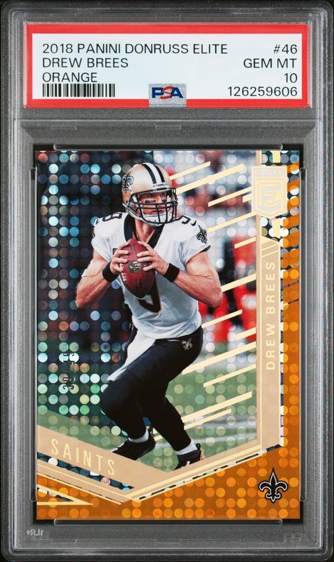 2018 Panini Donruss Elite Drew Brees #46 Orange Parallel SP Graded PSA 10 Gem MT