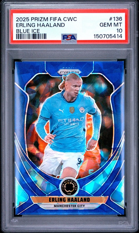 Erling Haaland 2025 Panini Prizm FIFA Club World Cup #136 Blue Ice /175 PSA 10