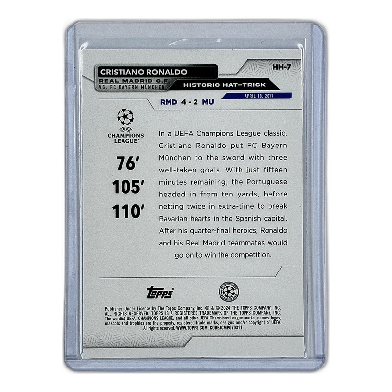 Cristiano Ronaldo Historic Hat-Tricks 2023-24 Topps UEFA Club Competitions #HH-7 view 2