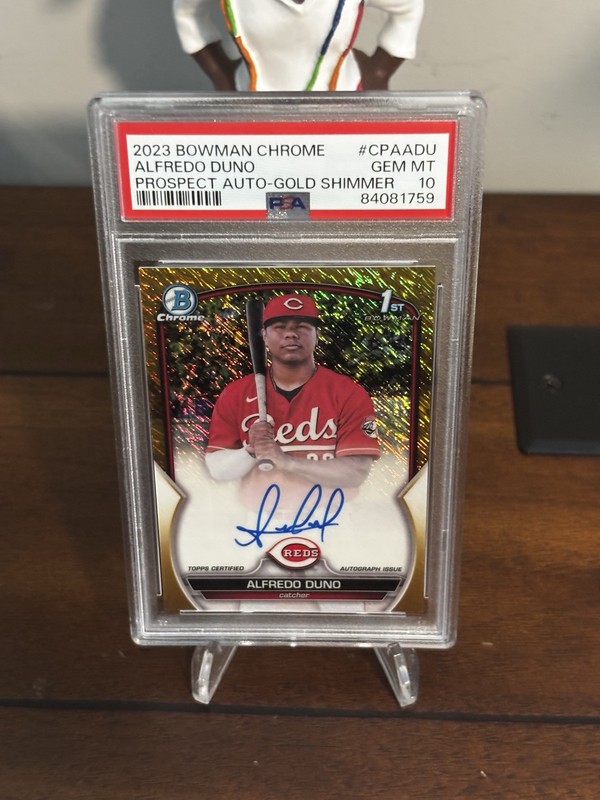 2023 Alfredo Duno 1st Bowman Chrome Auto Gold Shimmer /50 PSA 10 Reds