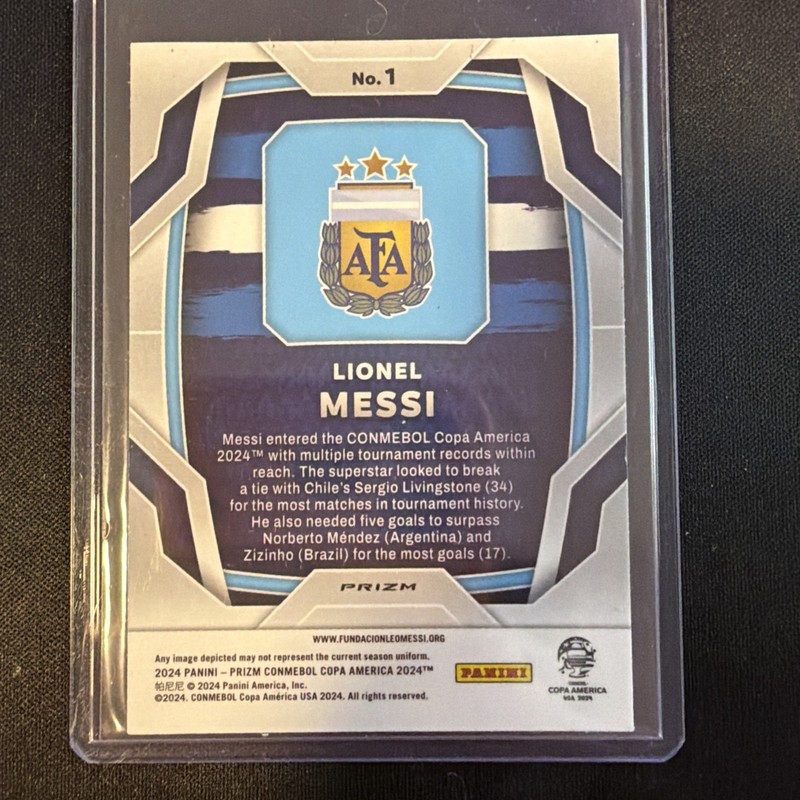 Panini 2024 Prizm CONMEBOL Copa America Lionel Messi #1 Pulsar Prizm Argentina view 2