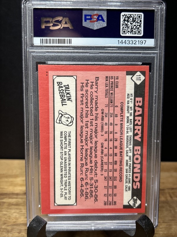 Barry Bonds PSA 8 NM-MT Topps Traded  11-T Rookie Pirates. view 2
