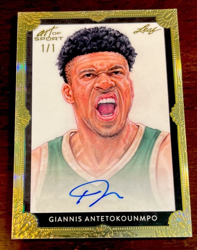 Giannis Antetokounmpo 2021 Leaf Art of Sport GOLD Auto 1/1 #BA-GA1 BUCKS