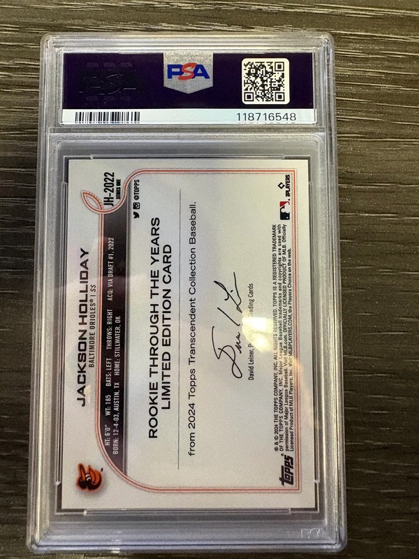 2024 Topps Transcendent Vip 2024 Through The Years Jackson Holliday #2022 PSA 10 view 2