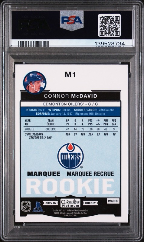 2015 O-PEE-CHEE PLATINUM #M1 CONNOR MCDAVID MARQUEE ROOKIES RC ROOKIE PSA 9 view 2