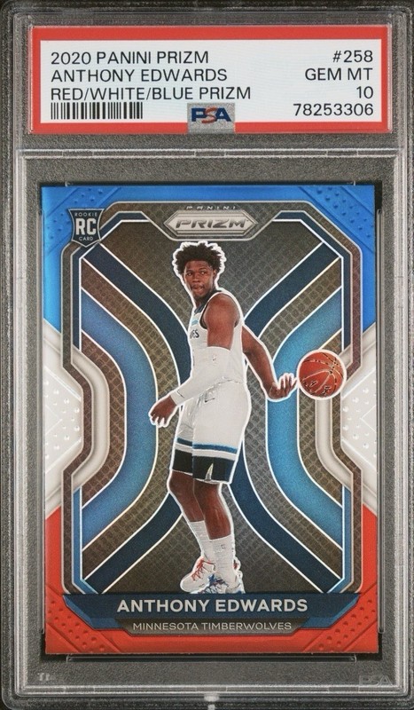 2020 Panini Prizm #258 Red White Blue Anthony Edwards RC Rookie Gem Mint PSA 10