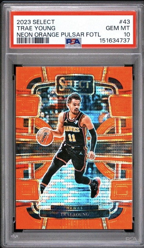 Trae Young 2023-24 Select Neon Orange Pulsar FOTL Concourse 1/15 PSA 10 GEM MINT