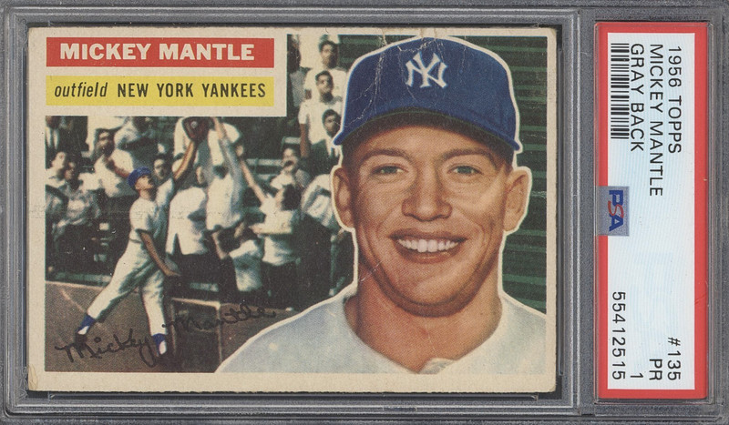 1956 Topps #135 MICKEY MANTLE - PSA 1 - GRAY BACK HOF NEW YORK YANKEES