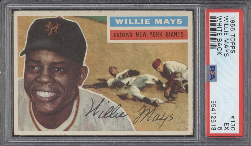 1956 Topps #130 WILLIE MAYS - PSA 5 EX - WHITE BACK HOF NEW YORK GIANTS