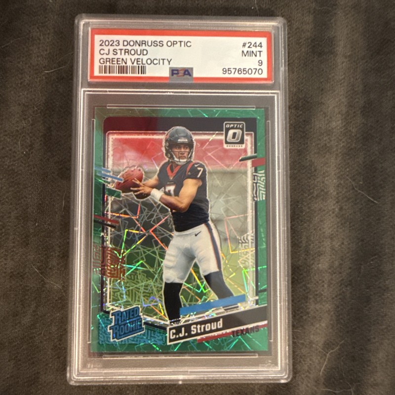 2023 Donruss Optic C.J. Stroud Green Velocity Prizm RC #244 Texans PSA 9