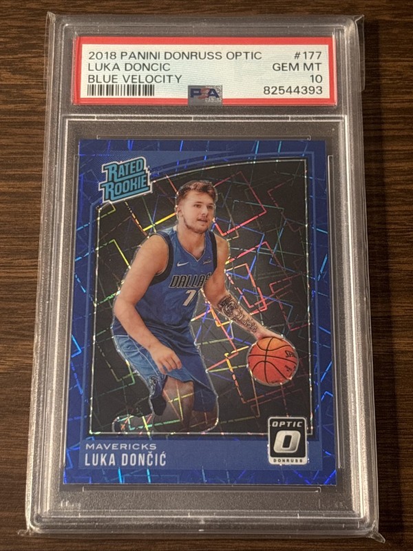 2018 Donruss Optic LUKA DONCIC RC Rated Rookie BLUE VELOCITY PRIZM #177 PSA 10
