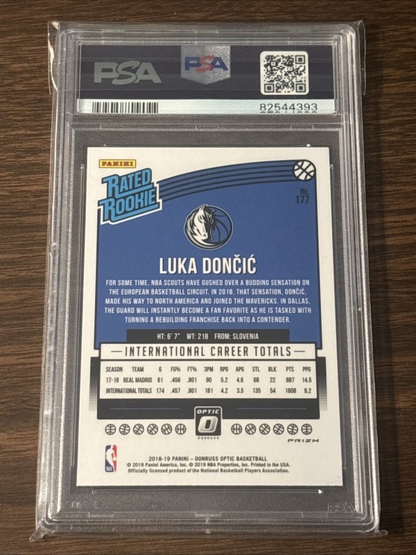 2018 Donruss Optic LUKA DONCIC RC Rated Rookie BLUE VELOCITY PRIZM #177 PSA 10 view 2