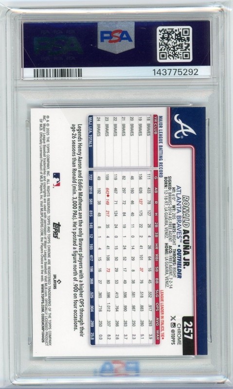 2025 Topps Chrome Ronald Acuna Jr. Prism Rafractor PSA 10... view 2
