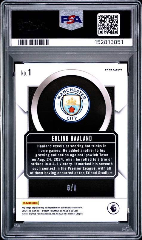 Erling Haaland 2024-25 Panini Prizm EPL Talismen Blue Shimmer /8 PSA 10 Pop 1 view 2