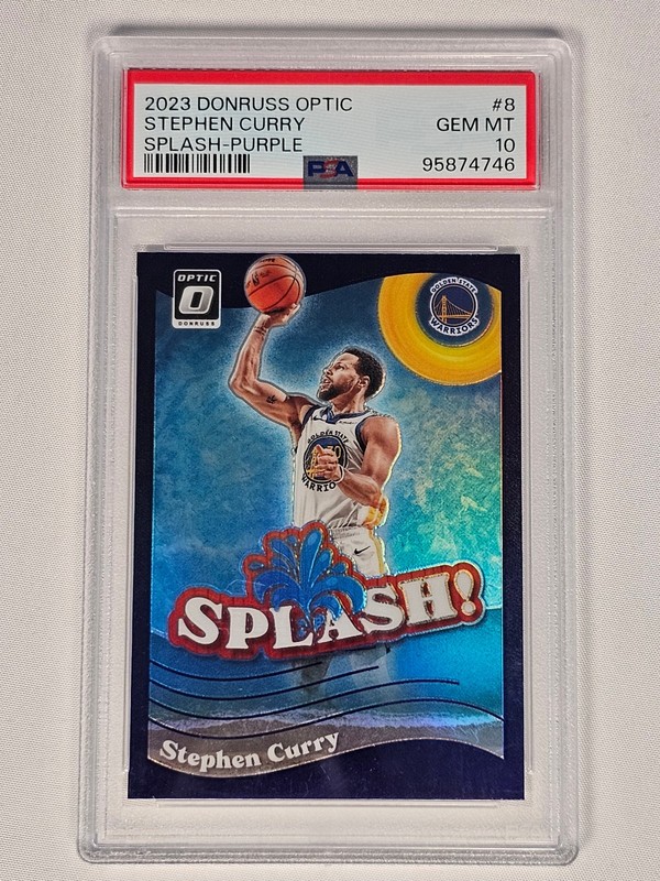 Stephen Curry- 2023 Panini Donruss Optic Splash Purple PSA 10 GEM MINT Warriors view 1