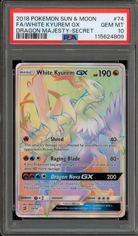 Pokemon White Kyurem GX Dragon Majesty Secret Rare #74 PSA 10 Gem Mint